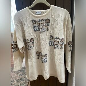 Vintage floral embroidered wool blend sweater